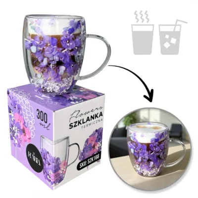 Termo kozarec s cvetjem v notranjosti – gipsofila in hortenzije, 300 ml